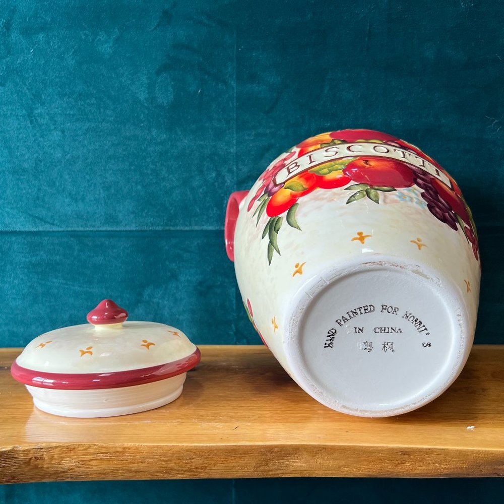 Tuscan Handmade and Hand Painted Ceramic Italian Biscotti Cookie Jar - Picture 12 of 14